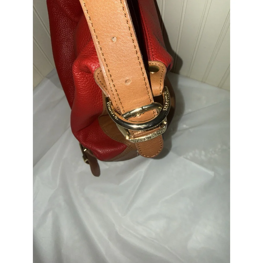 VALENTINA Red tan Leather convertible bucket bag hobo